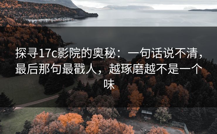 探寻<strong>17C</strong>影院的奥秘：一句话说不清，最后那句最戳人，越琢磨越不是一个味