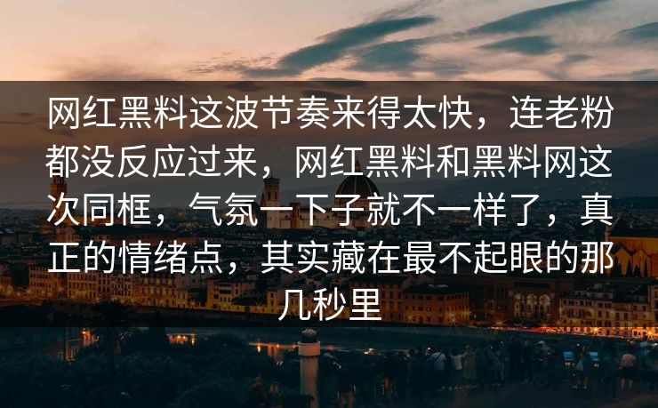 网红黑料这波节奏来得太快，连老粉都没反应过来，网红黑料和黑料网这次同框，气氛一下子就不一样了，真正的情绪点，其实藏在最不起眼的那几秒里